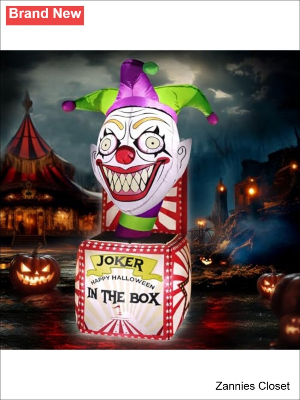 👻 4FT Halloween Inflatable Creepy Clown Box with Bright LED Lights Spooky Yard